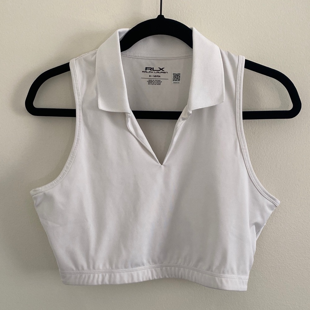 Ralph Lauren RLX Interlock Performance Crop Polo Collar White Women Size Medium